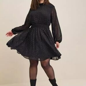 Torrid Black Clip Dot High Neck Dress – Long Sleeve Blouson Size 2